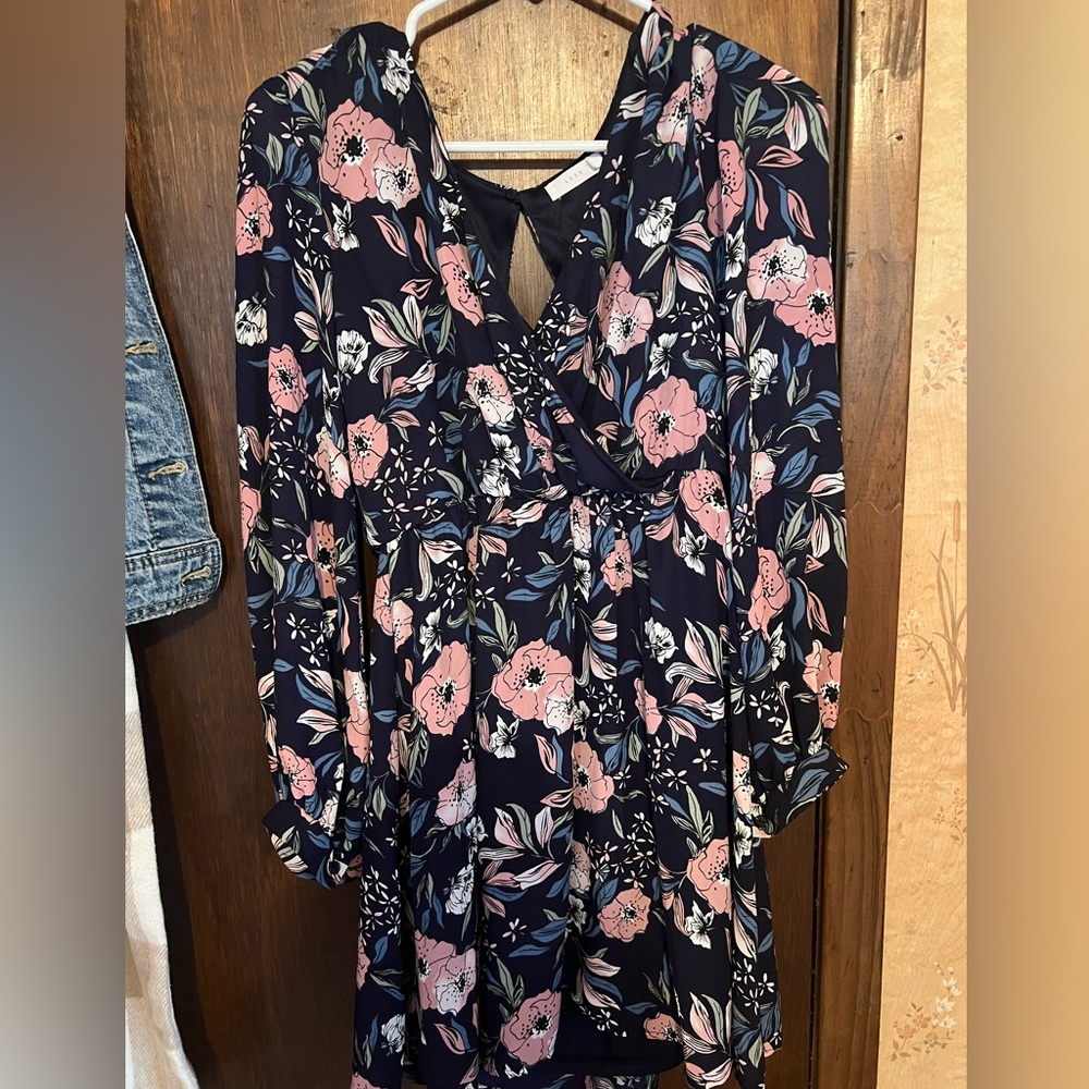 Lush Navy Floral Dress with Pink and Green Accents